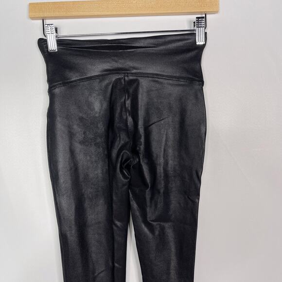 Spanx Womens Small S Black Faux Leather Leggings Nylon Dress Up Metallic - Picture 5 of 12